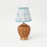 Rattan Ursula Rechargeable Lamp with Blue Lampshade (18cm)