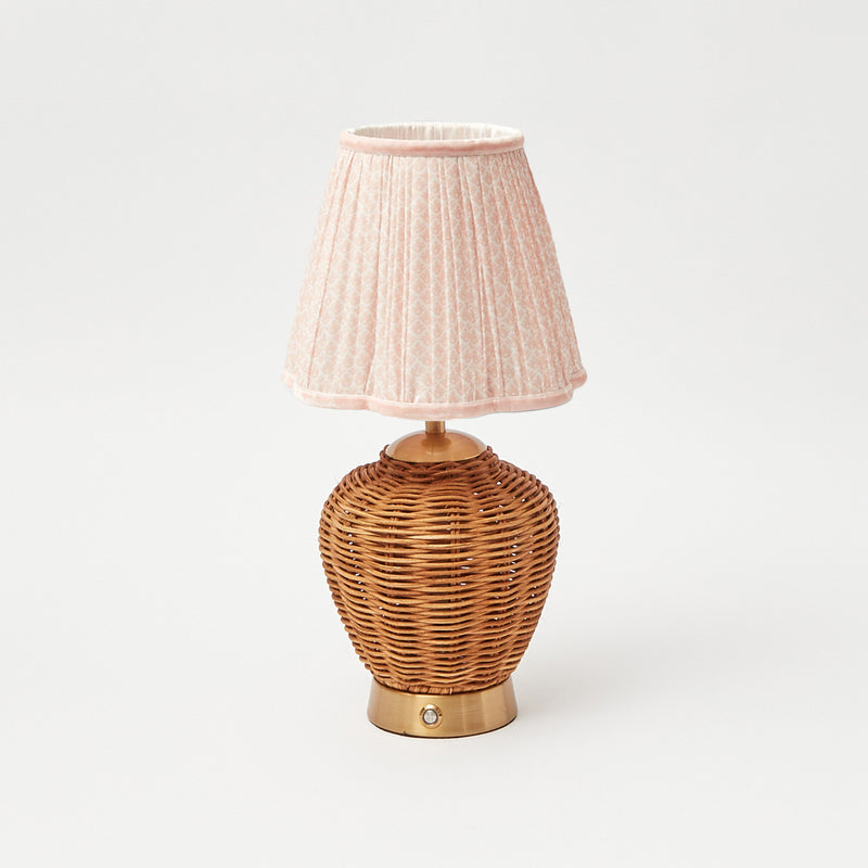 Rattan Ursula Rechargeable Lamp with Pink Lotus Flower Lampshade (15cm)