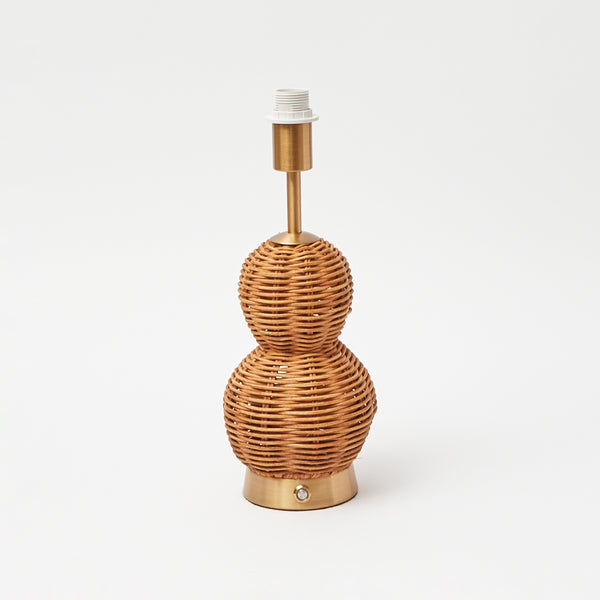 Rattan Bardot Rechargeable Lamp with Green Ikat Lampshade (15cm)