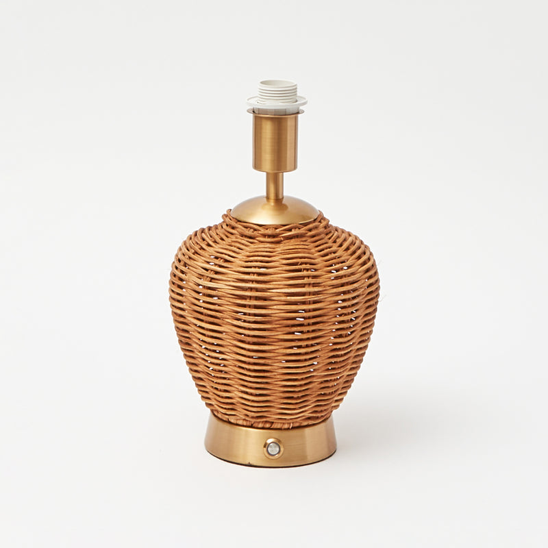 Rattan Ursula Rechargeable Lamp with Blue Fern Lampshade (15cm)
