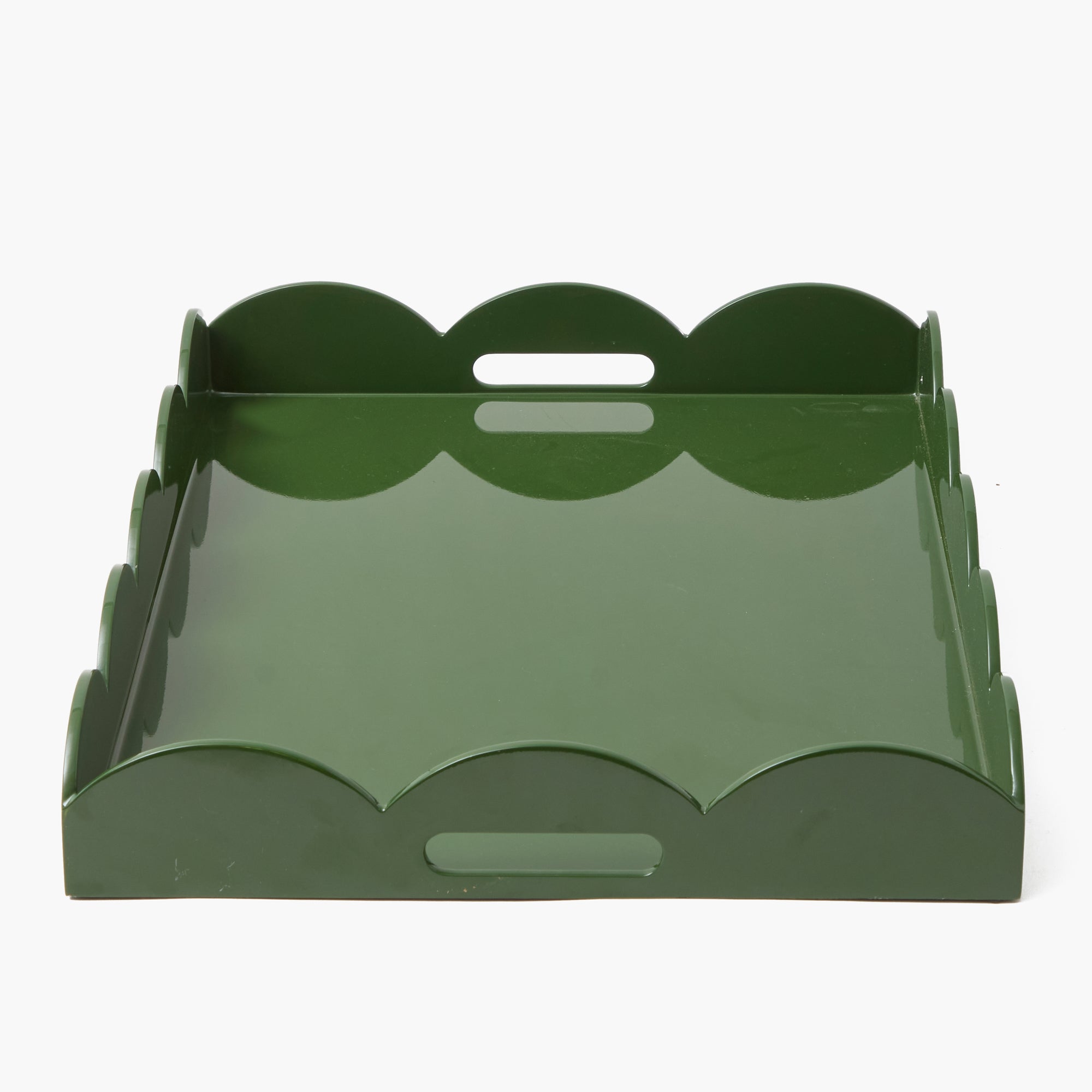 Large Olive Scalloped Lacquer Tray