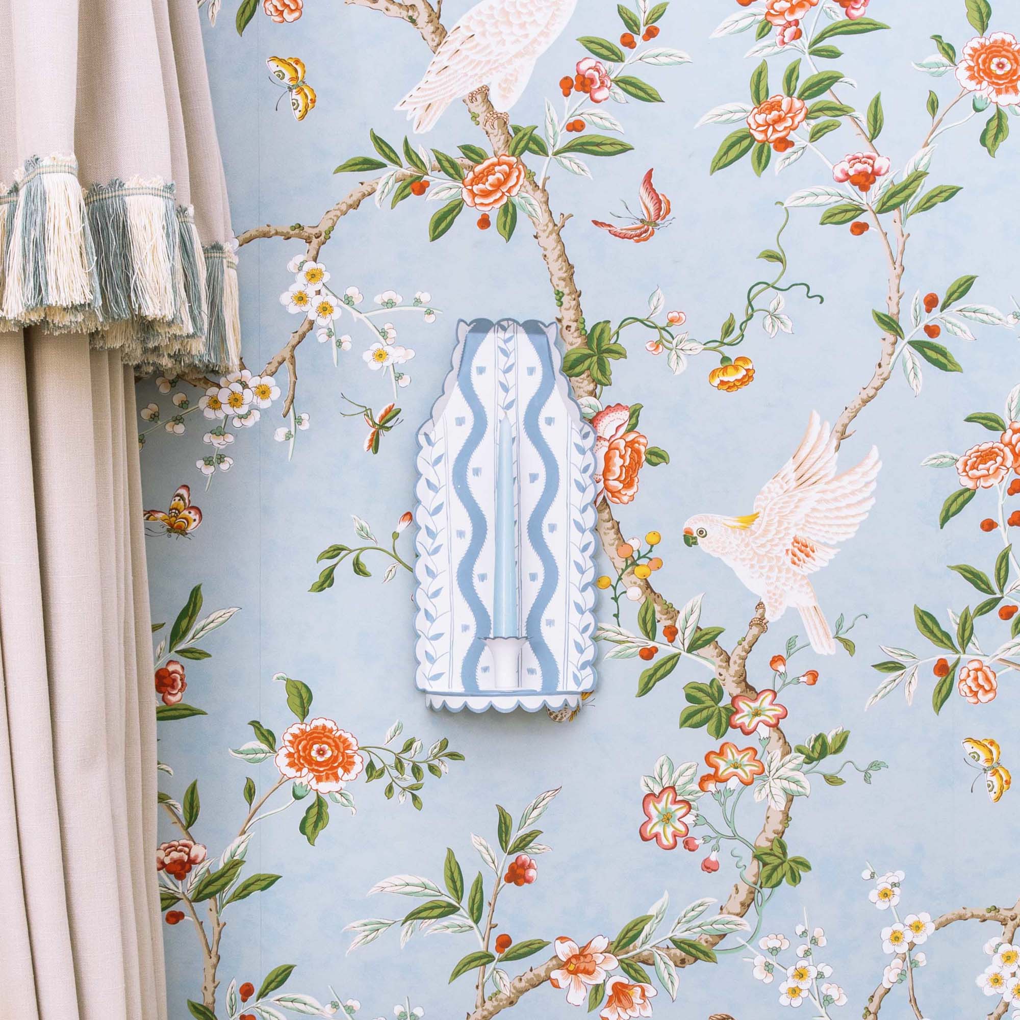 Blue Ikat Tole Candle Sconce