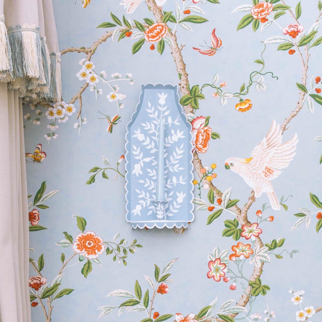 Blue Chinoiserie Tole Candle Sconce