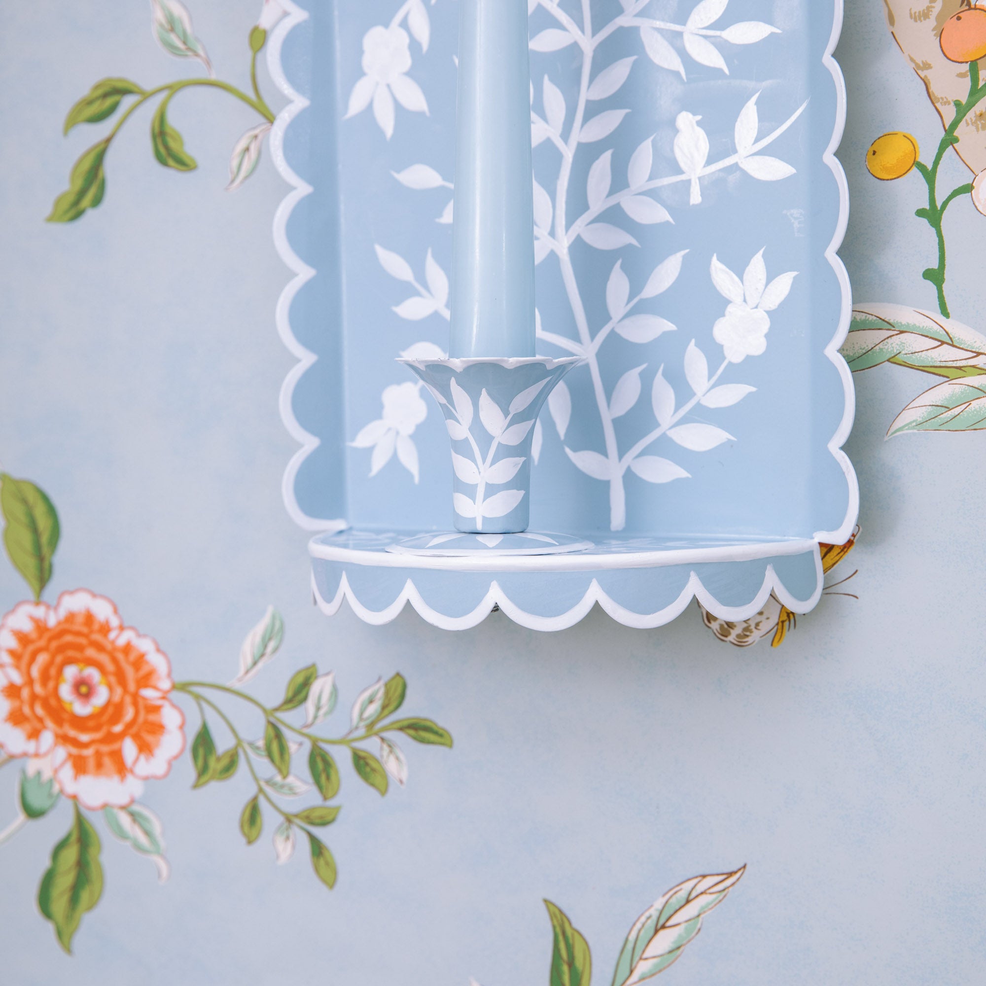 Blue Chinoiserie Tole Candle Sconce