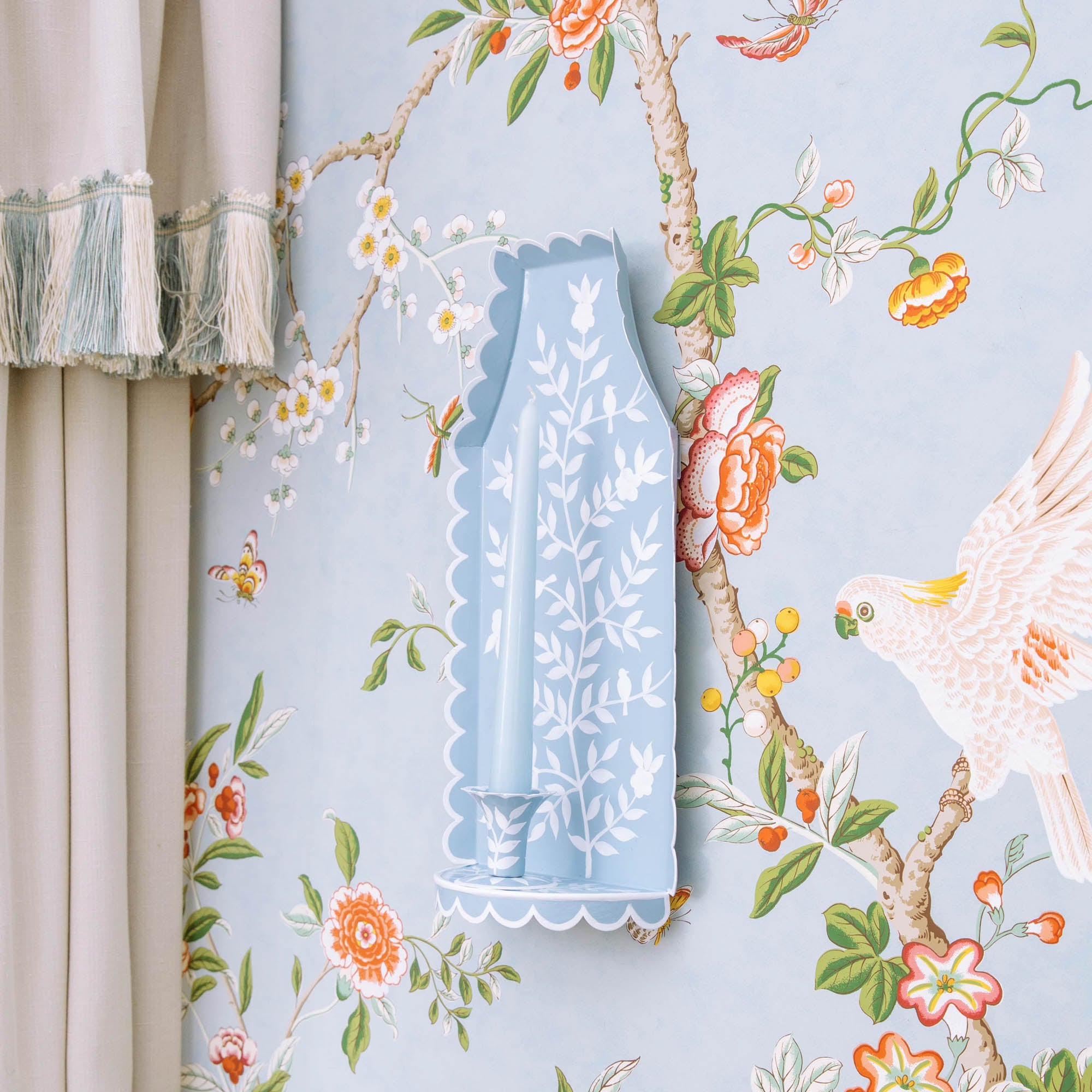 Blue Chinoiserie Tole Candle Sconce