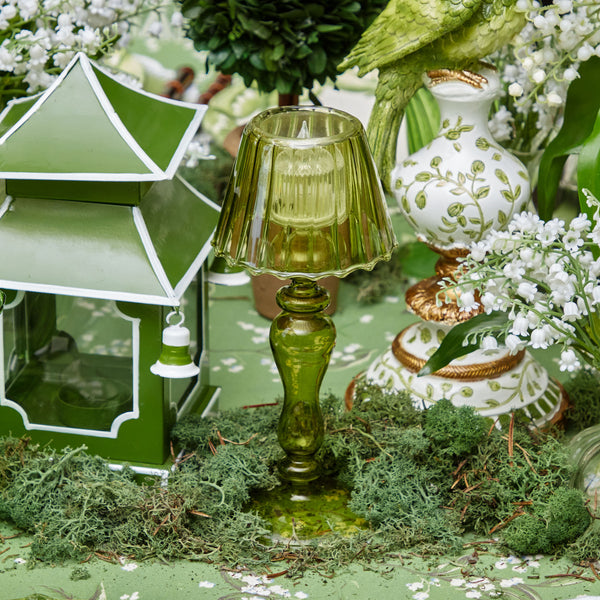 Olive Glass Lantern Tea Light Holder (Pair) - 24 cm