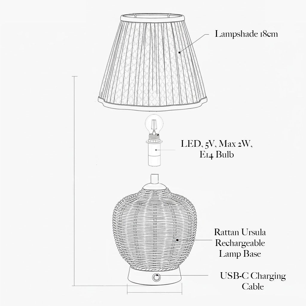 Technical diagram of a lamp with labeled parts on a white background