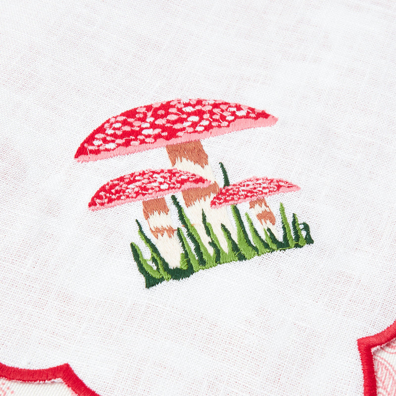 Red Mushroom White Linen Napkins (Set of 4)