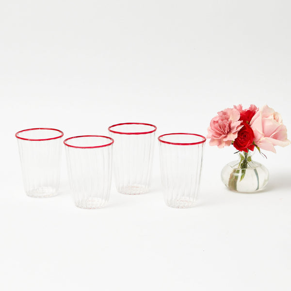Red Rim Water Glasses (Set of 4)