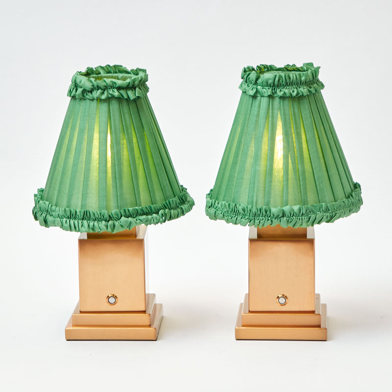 Rechargeable Lamp with Green Frilled Lampshade (18cm)