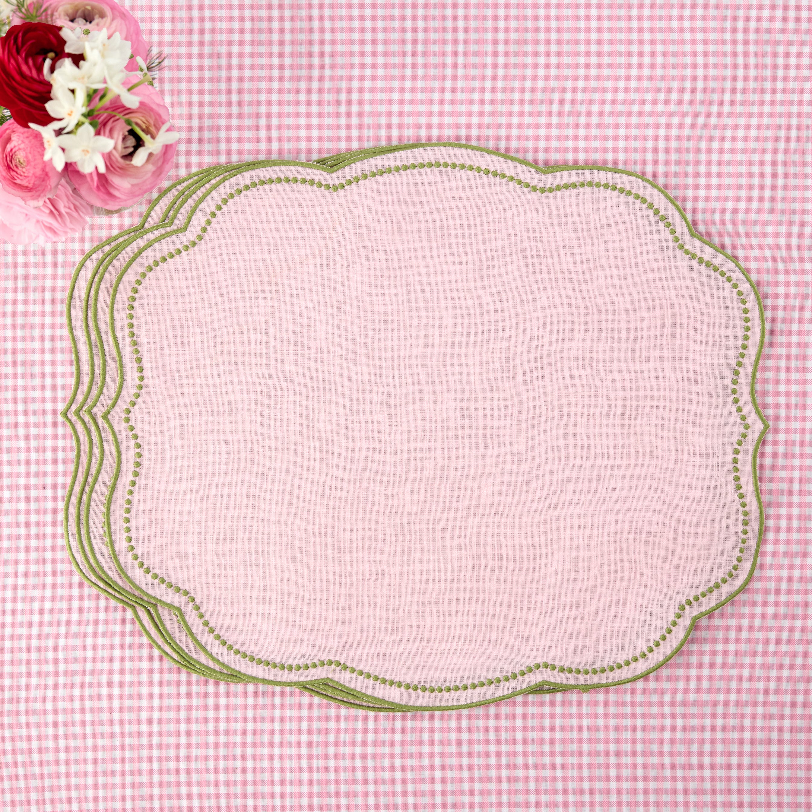 Eloise Pink & Green Linen Placemats (Set of 4)