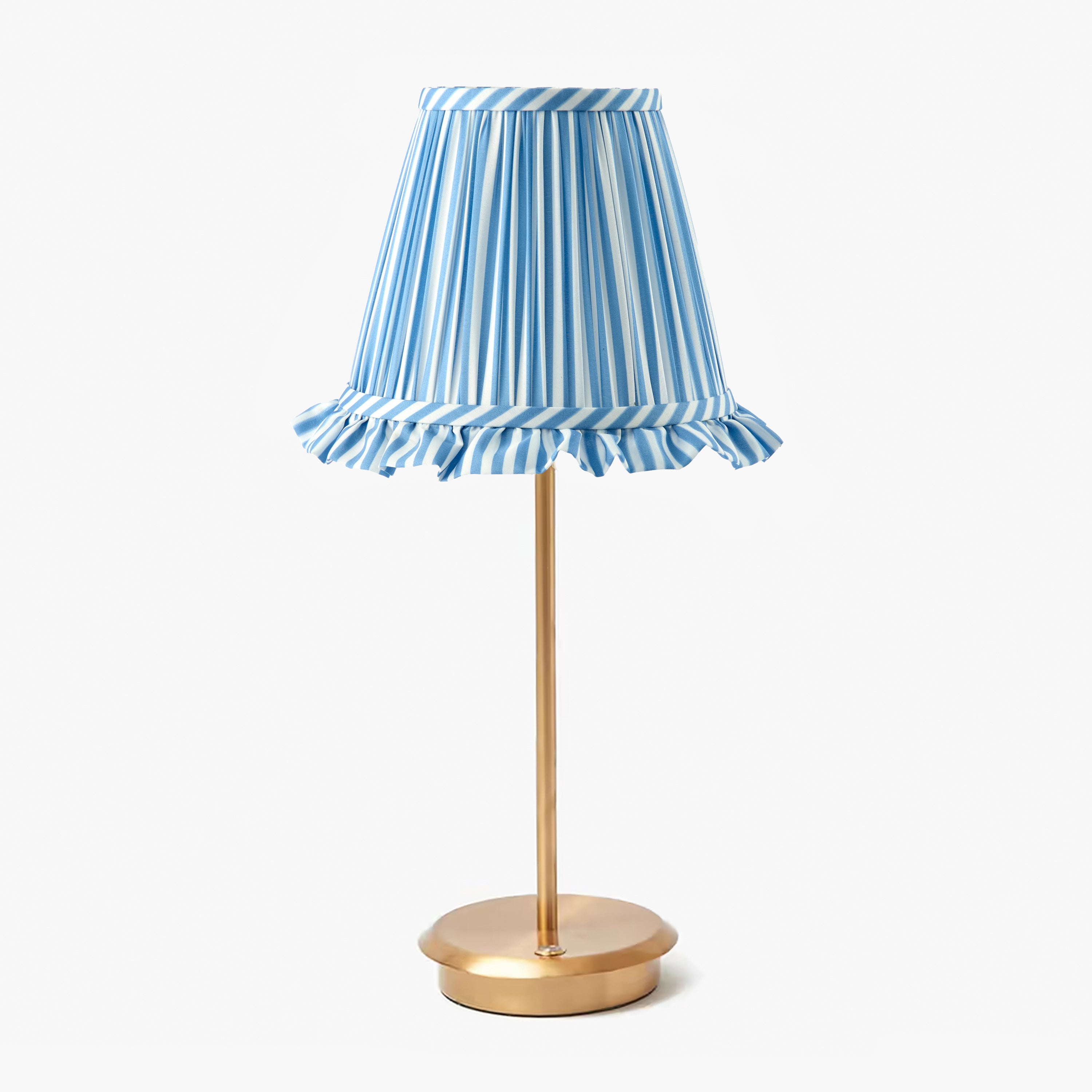 Tall Rechargeable Lamp with Blue Striped Ruffle Shade (18cm)