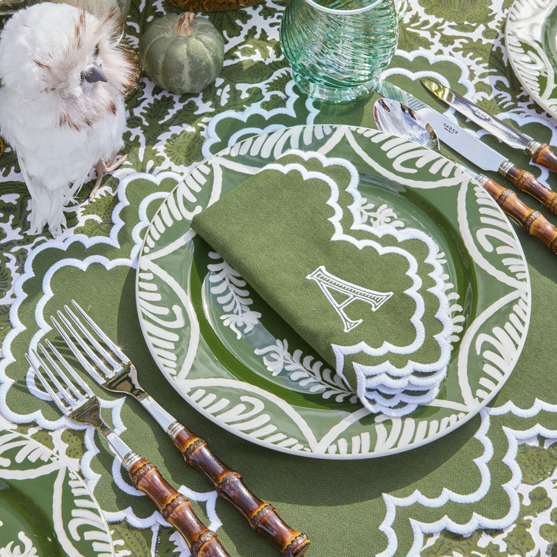 Scarlett Green & White-themed napkins, a set of four for table settings.