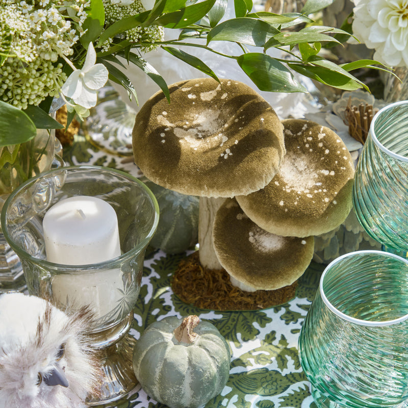 Add a pop of vibrant color to your space with the Small Green Velvet Mushroom Set, designed for charm.