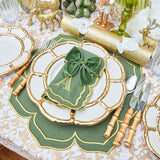 Celebrate in style with Fleur Green & Gold Napkins, infusing a touch of opulence into your dining decor.