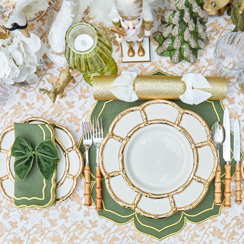 Elevate your dinner table with these stylish Gold Petal Bamboo Dinner Plates.