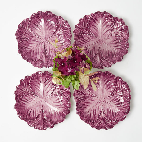 Elevate your table with the Serena Aubergine Cabbage Starter Plates (Set of 4).