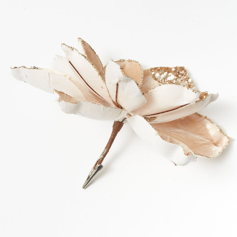 Clip On Champagne Flower Ornament – a glistening addition to your festive display.