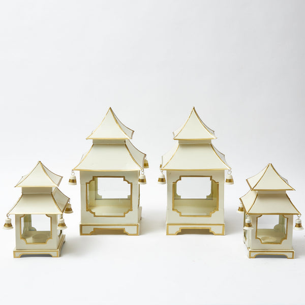 Illuminate your space with the elegant White With Gold Pagoda Lantern Set.