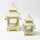 Illuminate your Christmas decor with the whimsical and enchanting White With Gold Mini Pagoda Lanterns, designed to bring the magic of the holiday season to your festive home.
