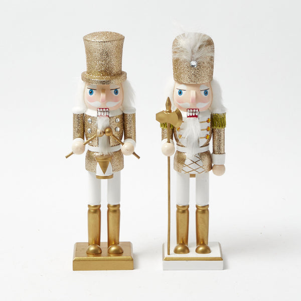 Shimmer and shine with these elegant Gold Glitter Nutcrackers (Pair).