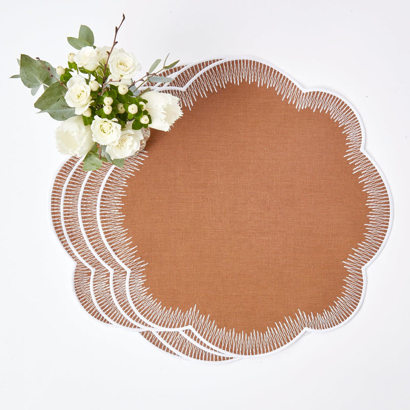 Set a refined table with Alathea Caramel Linen Placemats & Napkins.