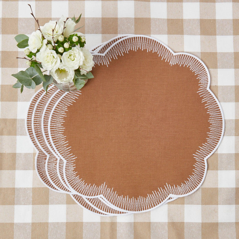 Graceful Alathea Caramel Linen Placemats for stylish dining.