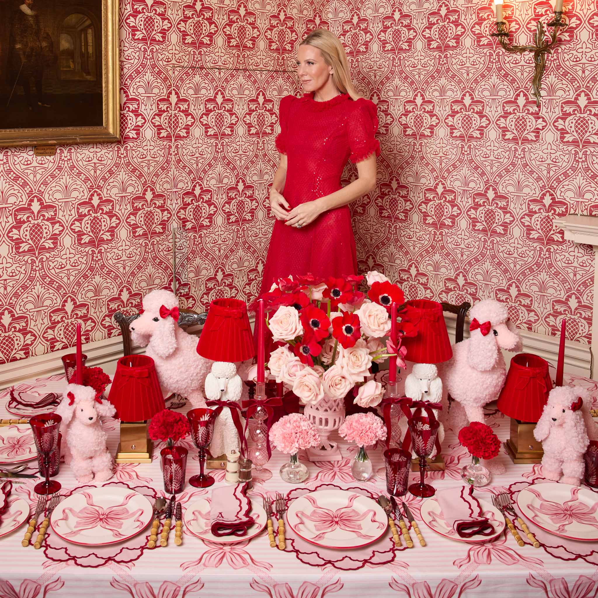 Audrey Pink & Red Bow Dinner Plates (Set of 4)