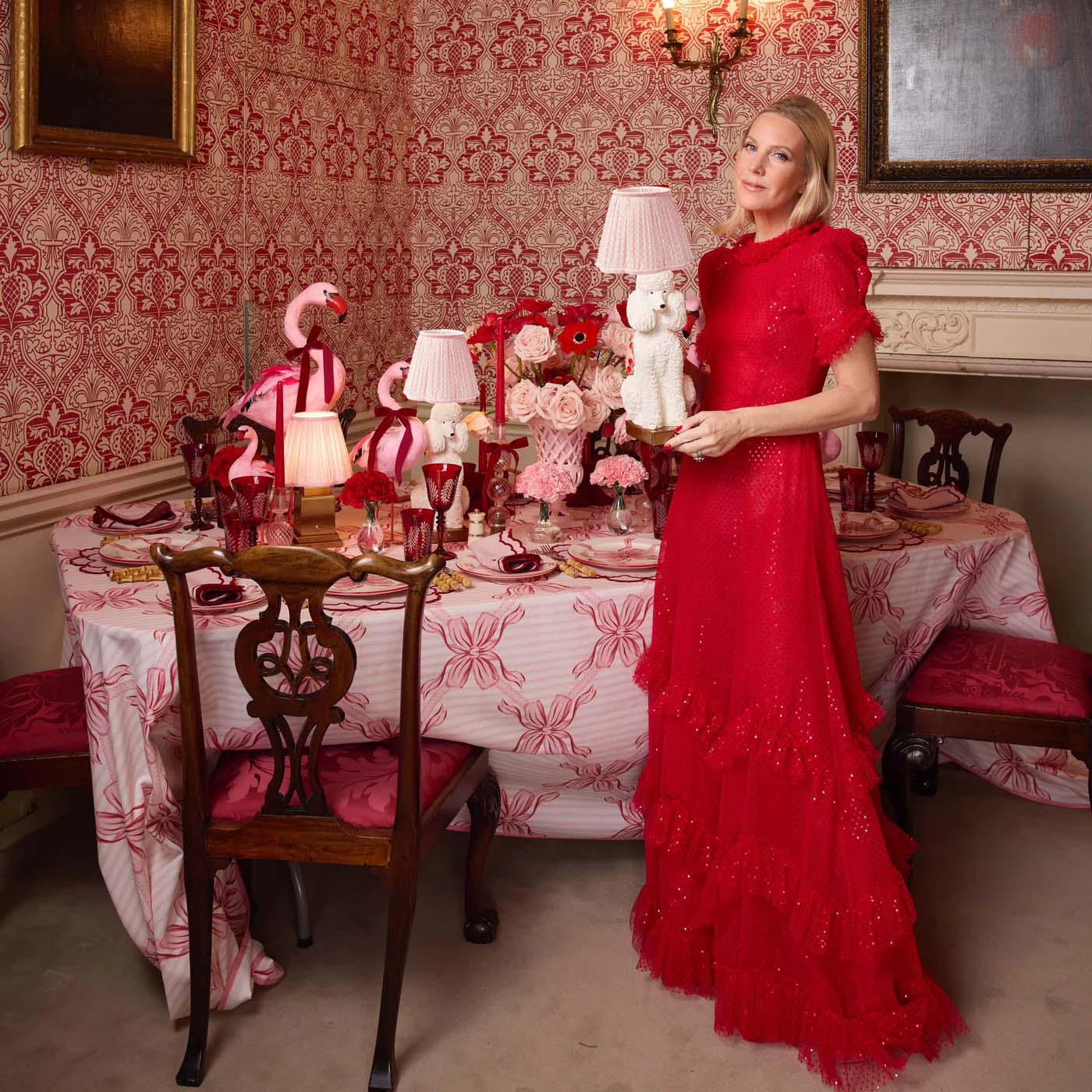 Fifi Poodle Rechargeable Lamp with Pink Lotus Shade (18cm)