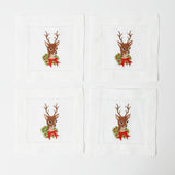 Elevate your cocktail hour with Bambi Deer White Linen Cocktail Napkin (Set of 4).