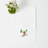 Make your bathroom festive and inviting with the Embroidered Skier White Linen Hand Towel, a towel that complements your decor and adds a delightful touch of winter whimsy.