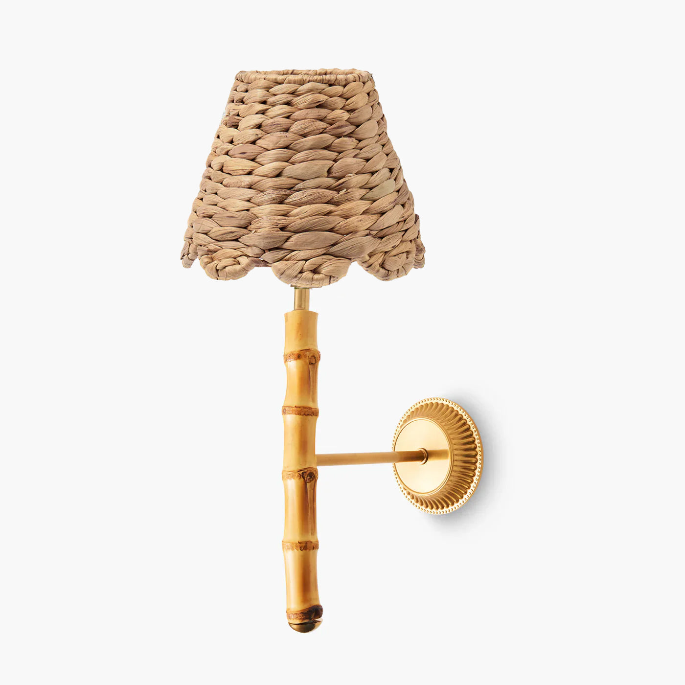 Bamboo Rechargeable Wall Light with Small Natural Seagrass Shade (18cm)