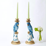 Blue & White Parrot Candle Holder (Pair) - Mrs. Alice