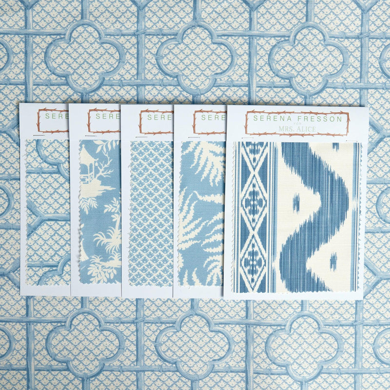 Blue Bamboo Trellis Fabric - Mrs. Alice