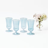Blue and White Rim Frilled Glasses (Set of 4)