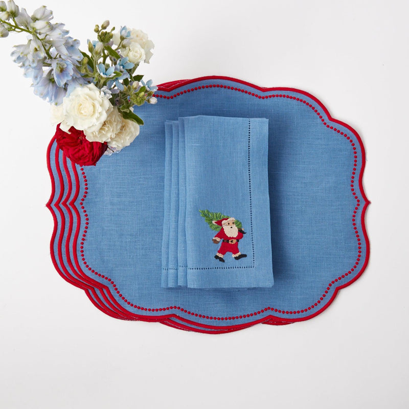 Blue Hand Embroidered Father Christmas Napkins (Set of 4) - Mrs. Alice