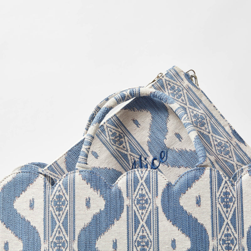 Step out in style with "The Tote-ally Fabulous" Giftscape, showcasing the fashionable Mrs. Alice Tote Bag in Blue Ikat.