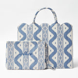 Enhance your fashion sense with the chic presence of Ikat-inspired patterns, courtesy of the Blue Ikat Pochette, perfect for adding a touch of elegance and a pop of color to your attire.