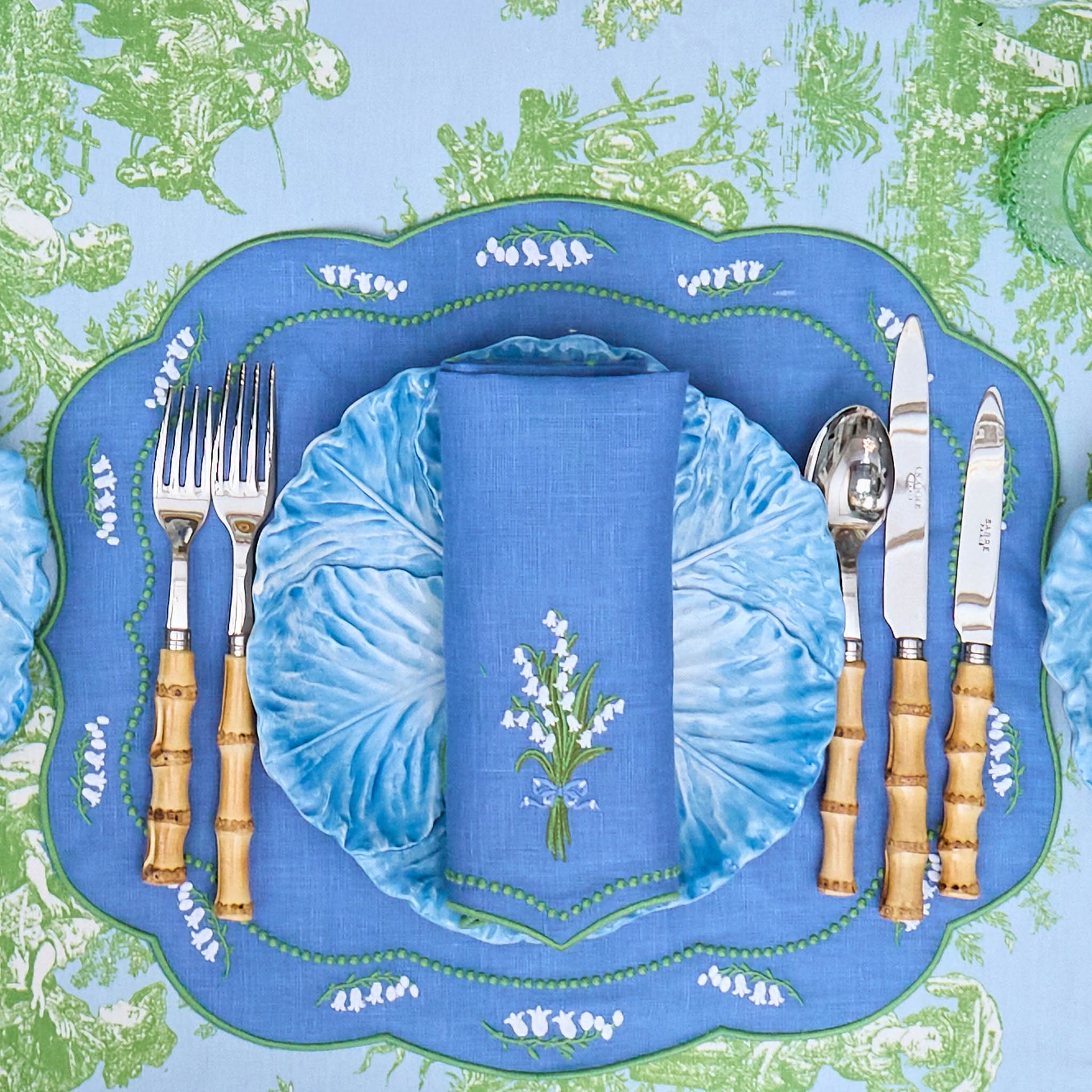 Lily of the Valley Blue Linen Placemats & Napkins (Set of 4)