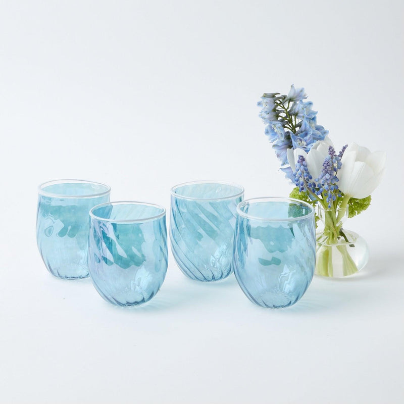 Blue Swirl Water Glasses with White Rim (Set of 4) - Mrs. Alice