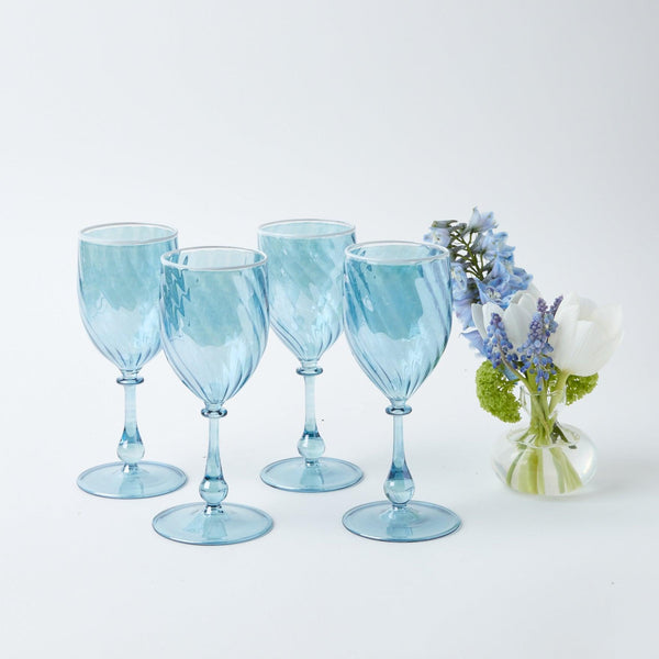 Blue Swirl Wine Glasses with White Rim (Set of 4) - Mrs. Alice