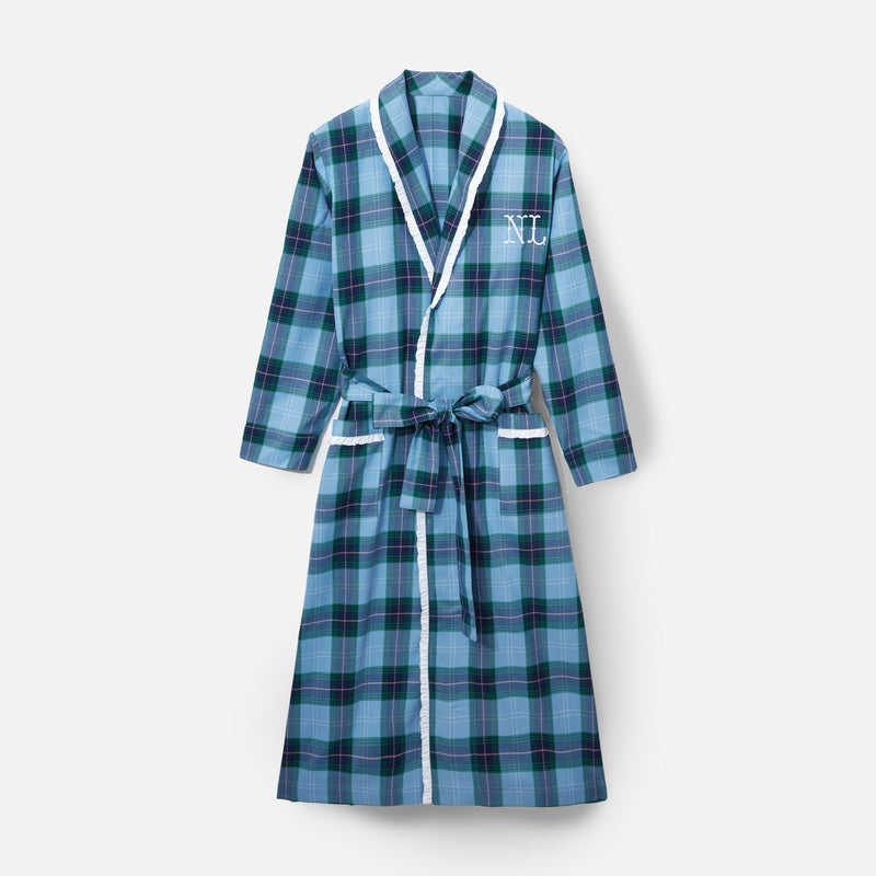 Blue Tartan Frilled Dressing Gown - Mrs. Alice