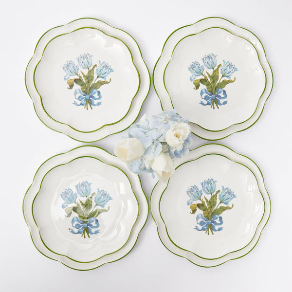 Blue Tulip Dinner & Starter Plates (Set of 8) - Mrs. Alice