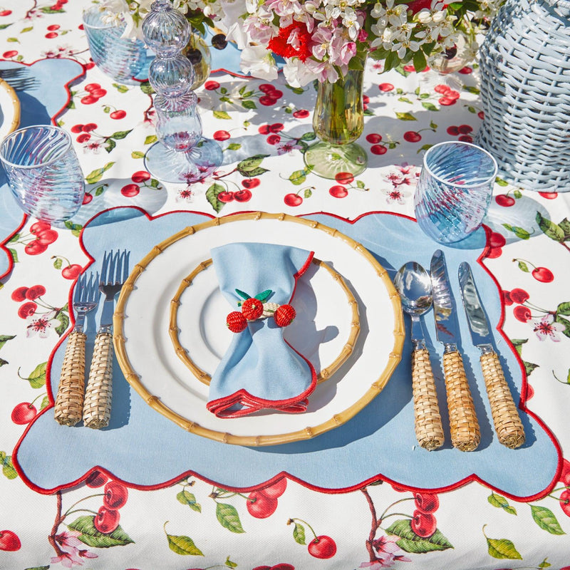 Blue with Red Scallop Napkins (Set of 4) - Mrs. Alice