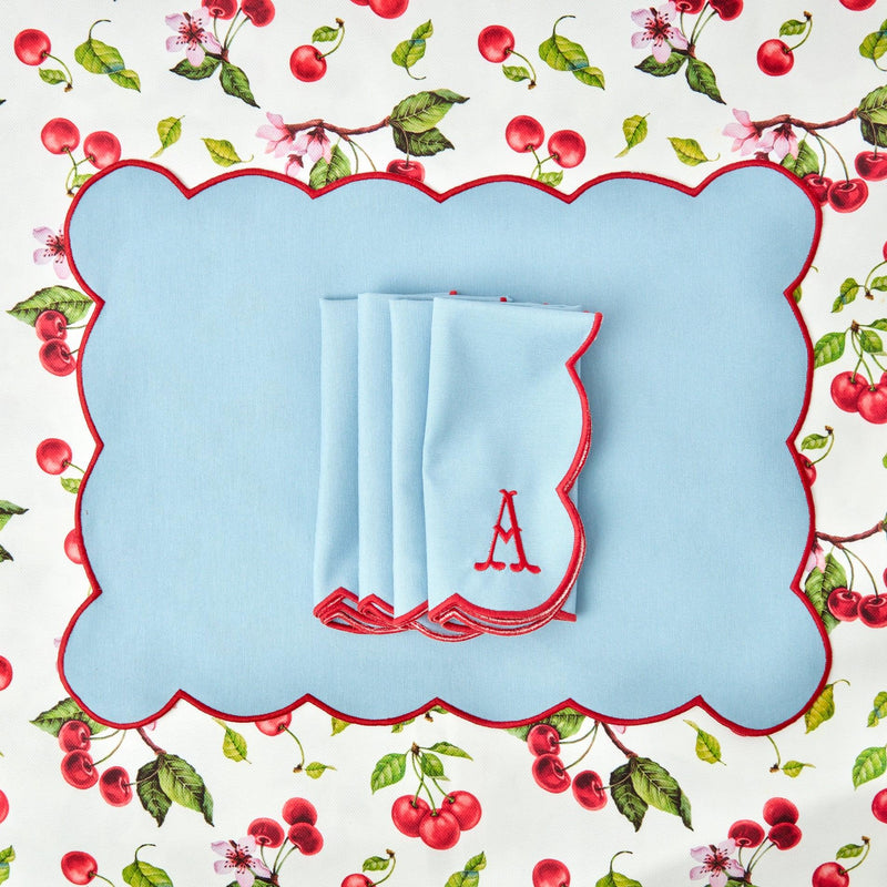 Blue with Red Scallop Placemat (Set of 4) - Mrs. Alice