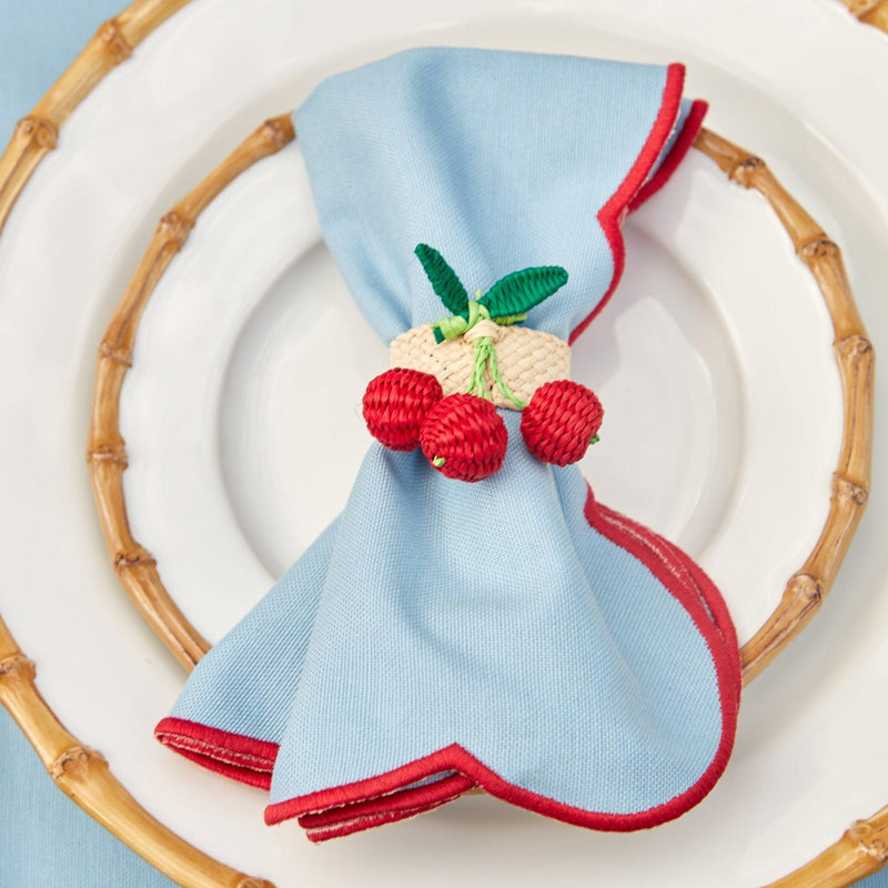 Blue with Red Scallop Placemats & Napkins (Set of 4) - Mrs. Alice