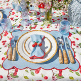 Blue with Red Scallop Placemats & Napkins (Set of 4) - Mrs. Alice