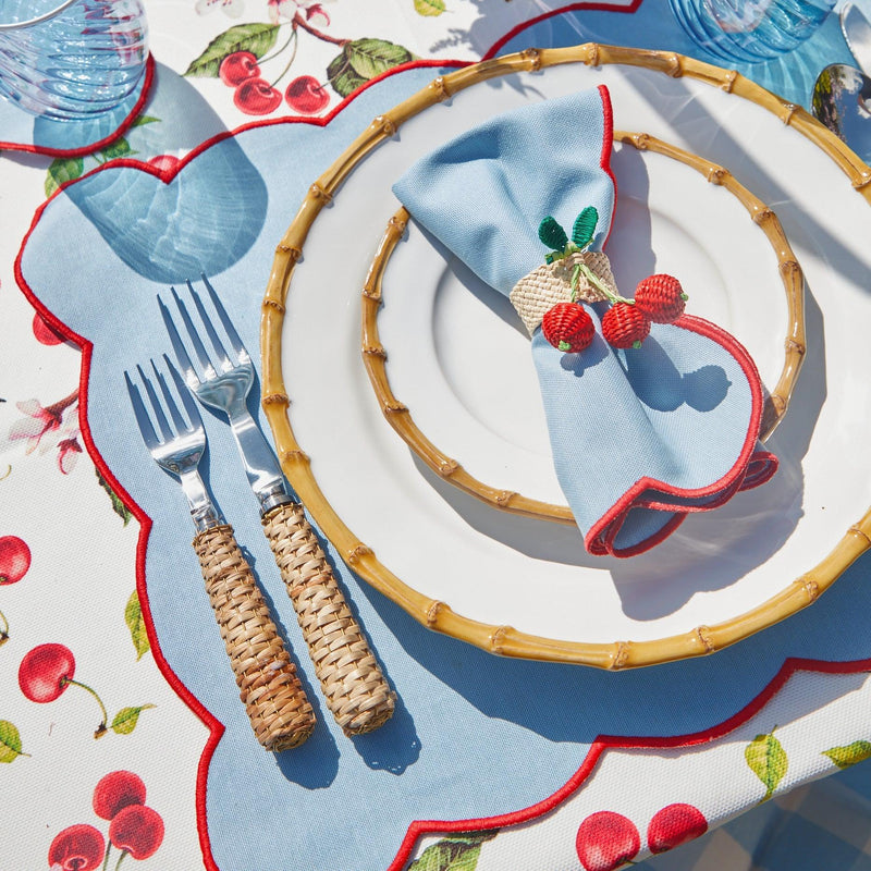 Blue with Red Scallop Placemats & Napkins (Set of 4) - Mrs. Alice