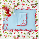 Blue with Red Scallop Placemats & Napkins (Set of 4) - Mrs. Alice