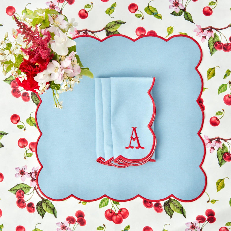 Blue with Red Scallop Placemats & Napkins (Set of 4) - Mrs. Alice